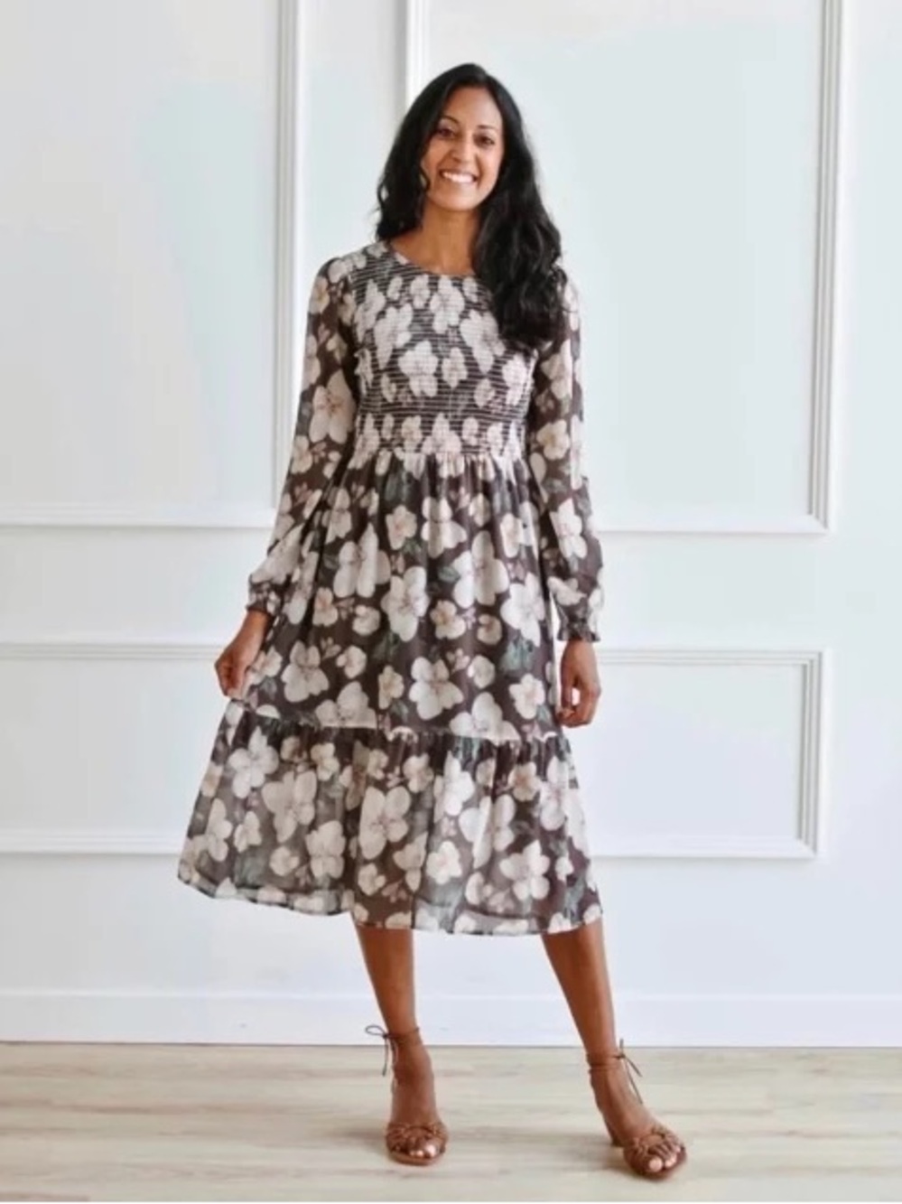 NWT Mad About Style x Jilly Box Grace Midi Dress Vintage Floral Brown Small